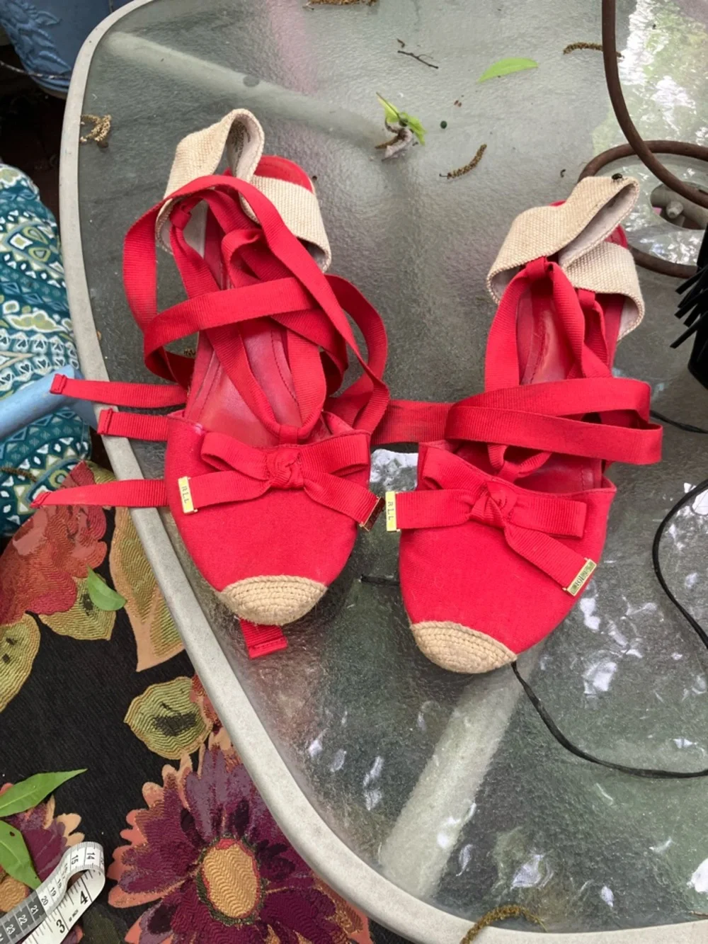 Polo by Ralph Lauren Red Espadrille Ribbon Tie Flats